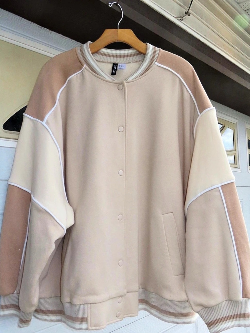 H&M Varsity Jacket Beige & White Size XL